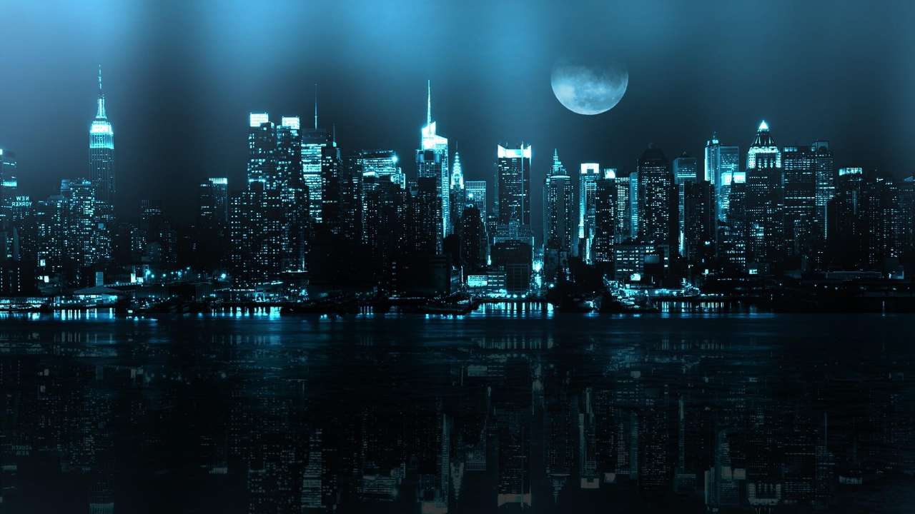 księżyc nad miastem puzzle online