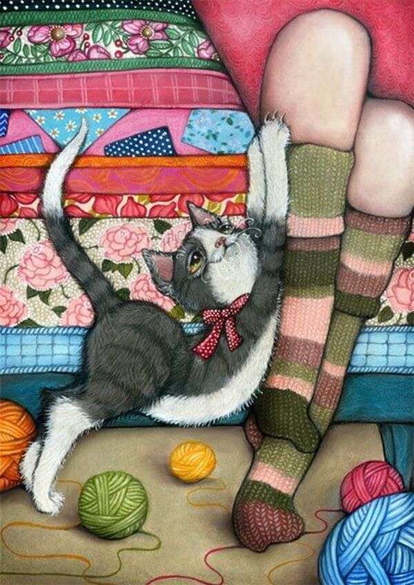 Niegrzeczny kotek drapiący kanapę puzzle online
