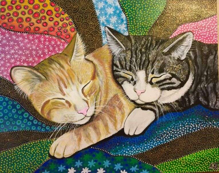 Dwa kociaki śpiące razem puzzle online