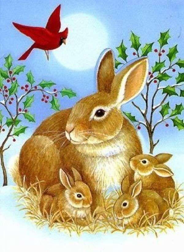 Cute bunny with her baby bunnies puzzle