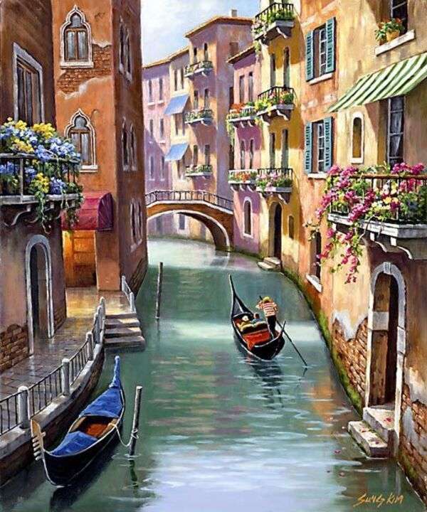 Piękny obraz kanału w Wenecji - Art # 1 puzzle online