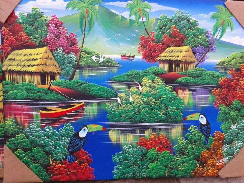 Thatched houses in the Nicaraguan jungle - Art # 1 puzzle