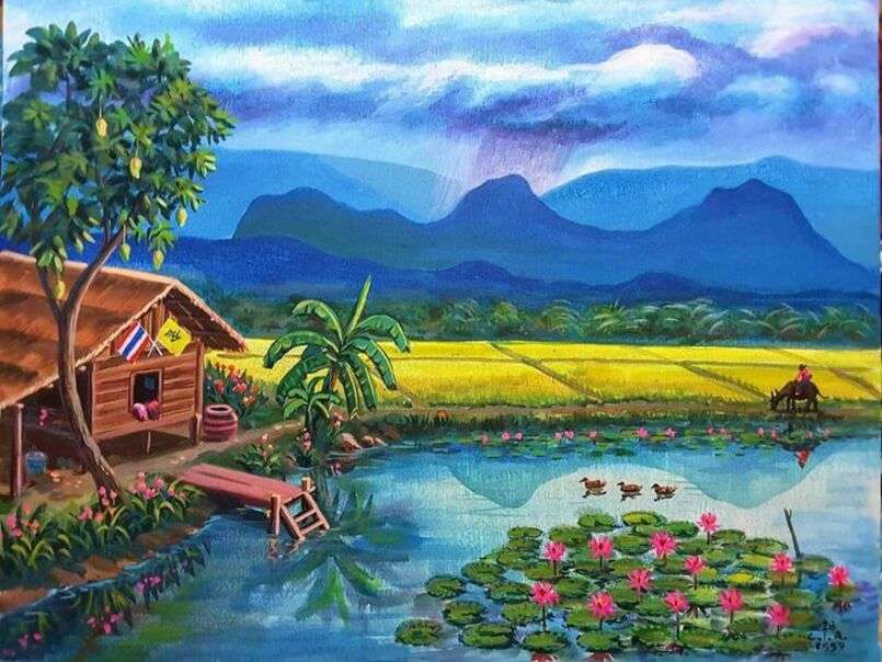 Mały domek w Chai Chan Bangkok Tajlandia - Sztuka nr 1 puzzle online