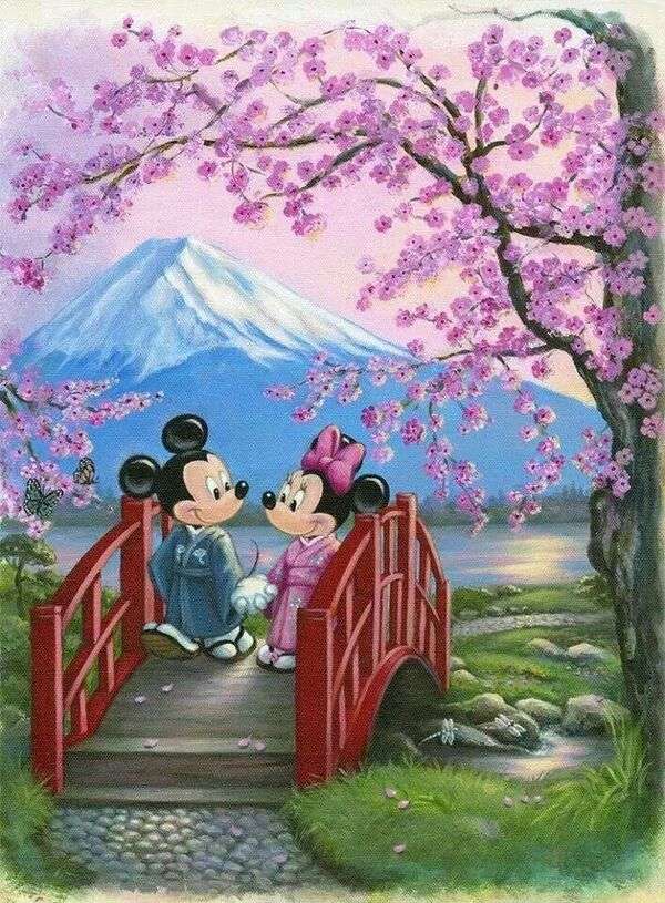 Minnie i Mickey spacerują po japońsku puzzle online