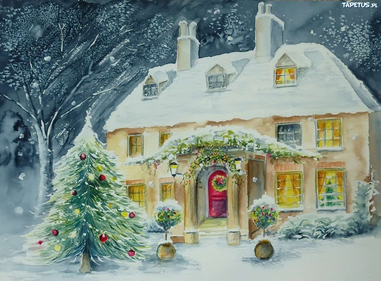 Snow-covered house on Christmas jigsaw puzzle