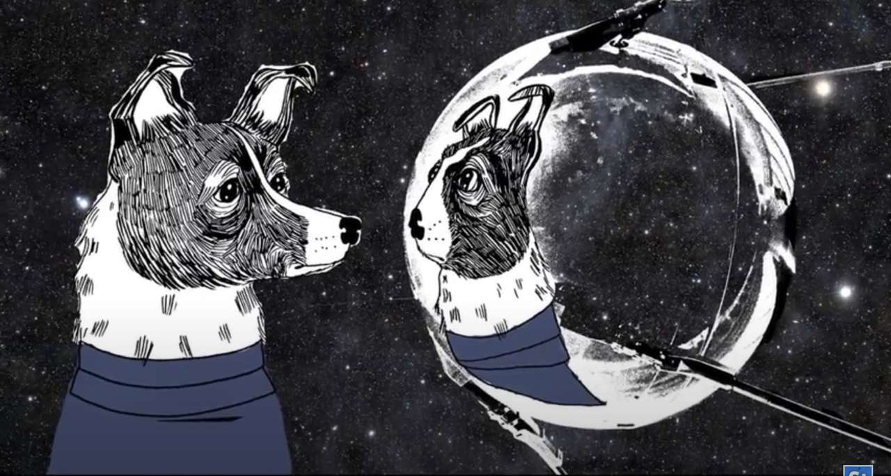 Łajka kosmiczny pies puzzle online