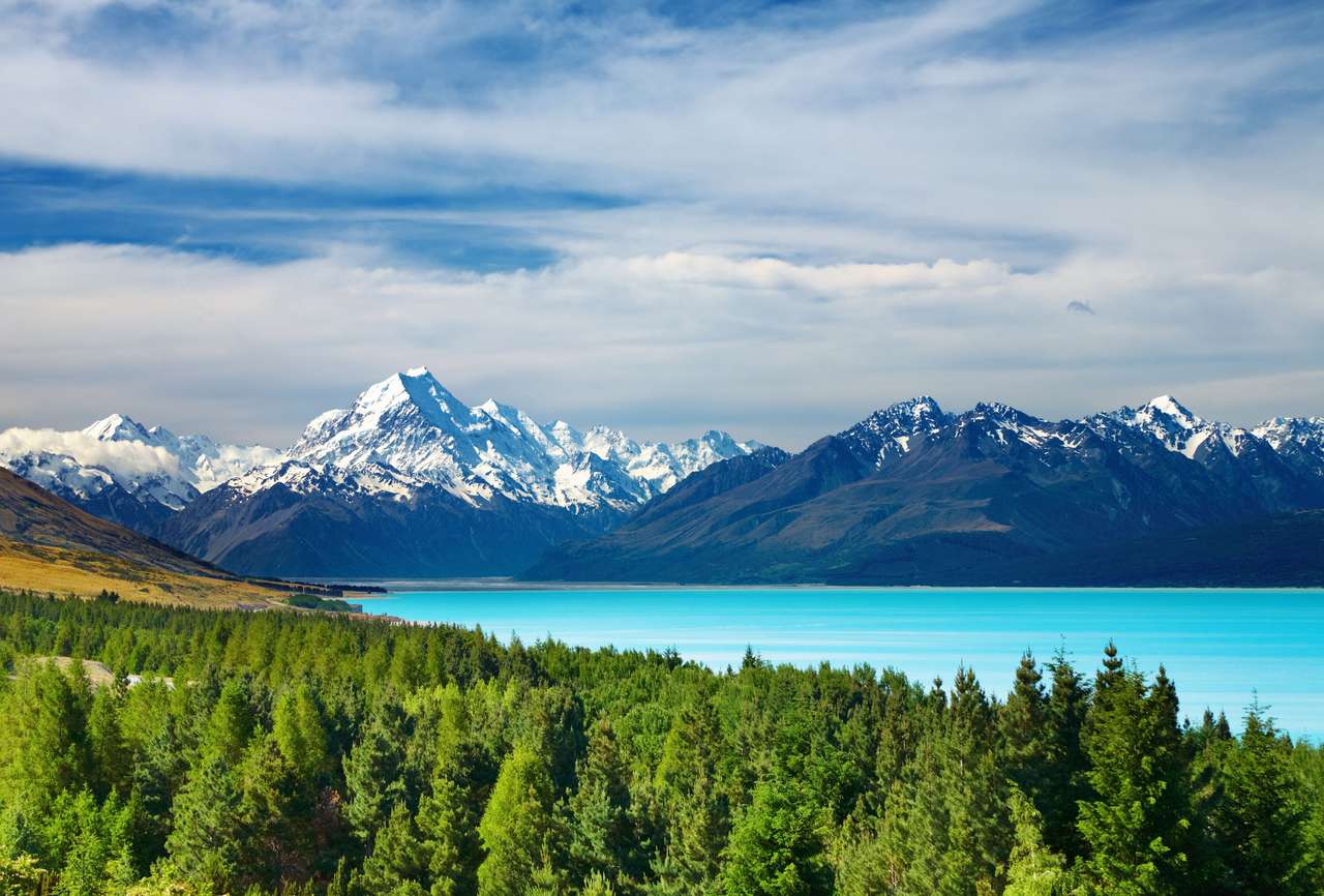 Mount Cook i jezioro Pukaki, Nowa Zelandia puzzle online