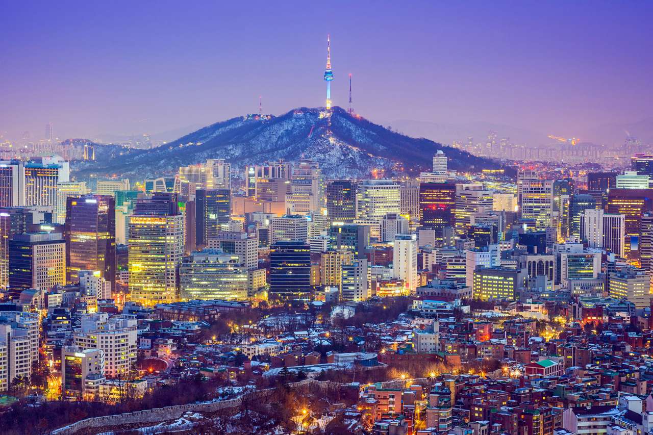 Panoramę miasta Seul, Korea Południowa o zmierzchu. puzzle online