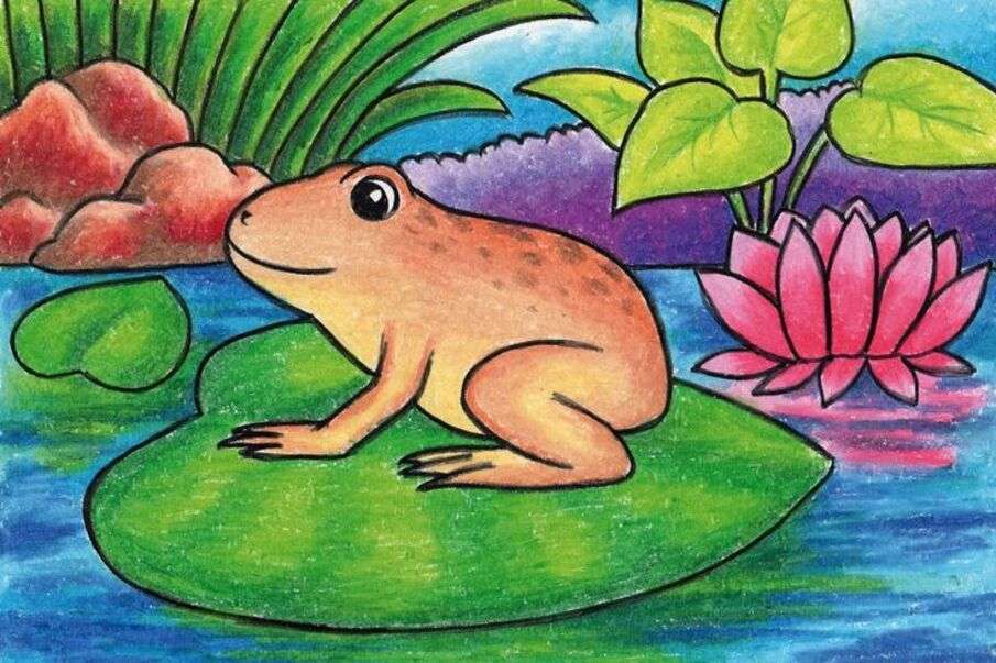 Żaba siedząca na liściu w jeziorze puzzle online