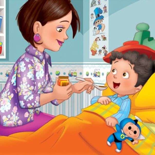 Matka daje swojemu synkowi lekarstwo puzzle online