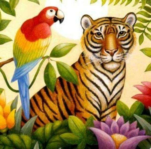 Piękny tygrys w towarzystwie skałoczepa puzzle online