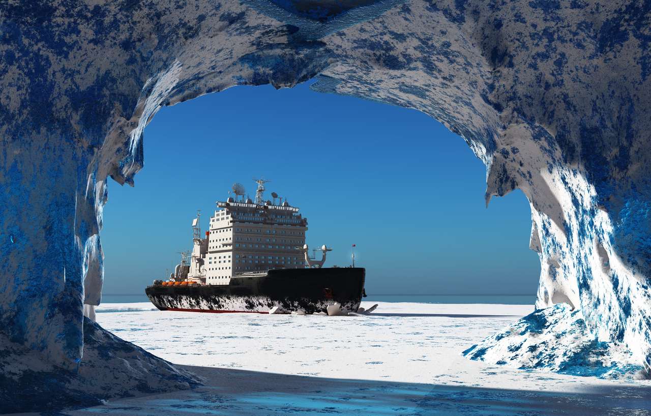 Statek lodołamacz na lodzie na morzu puzzle online