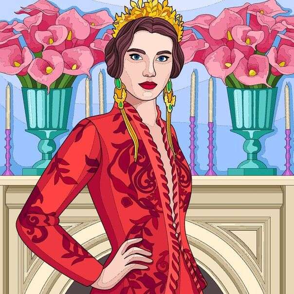 Elegancka dama w czerwonej sukience puzzle online