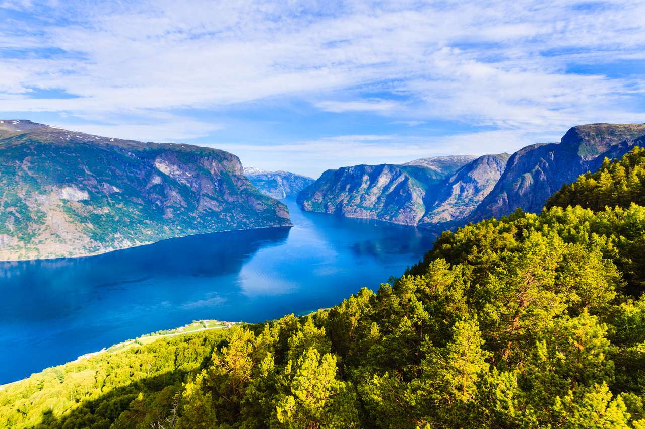 Krajobraz fiordu Aurlandsfjord, Norwegia Skandynawia puzzle online