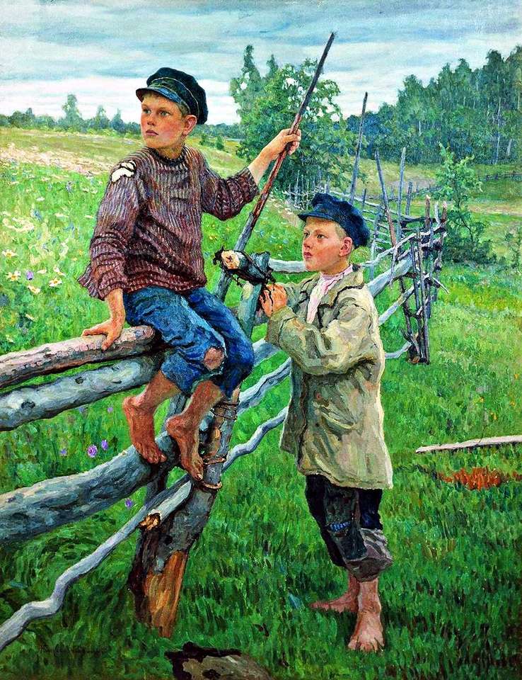 Piękni rosyjscy chłopcy na polach - XX wiek puzzle online