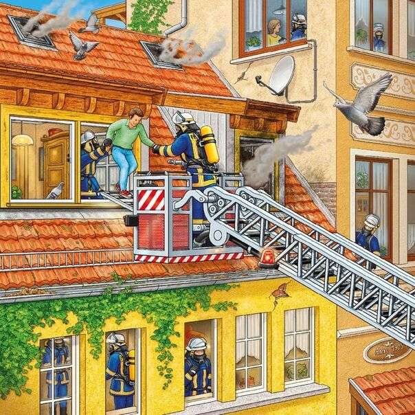 Strażacy pomagający ludziom przez ogień puzzle online