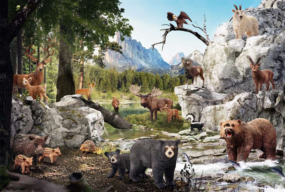 Zwierzęta w lesie przy strumyku puzzle online
