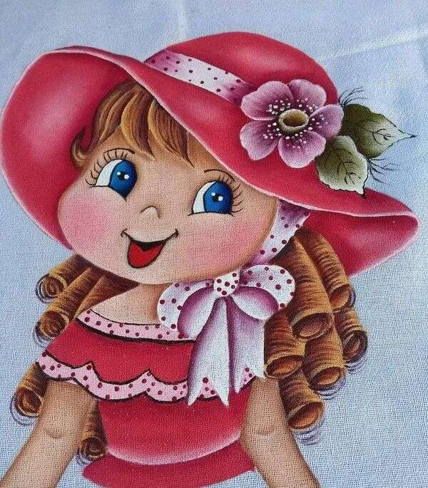 Mała dziewczynka w czerwonej sukience i kapeluszu puzzle online