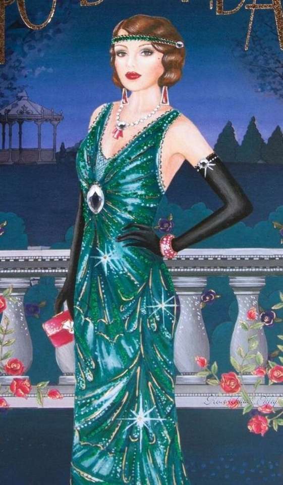 Bardzo elegancka dama w zielonej sukience puzzle online