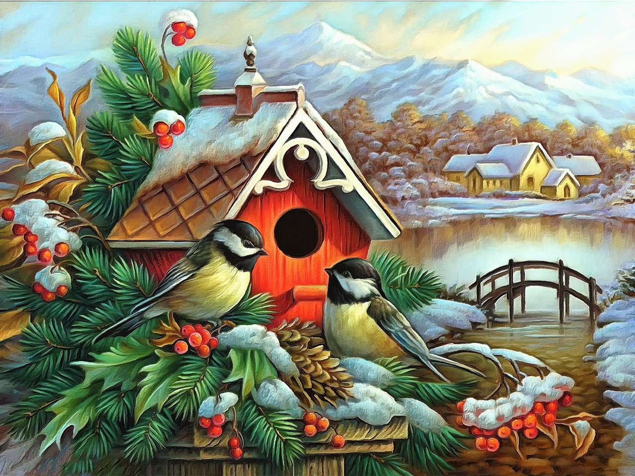 Christmas birdhouse puzzle