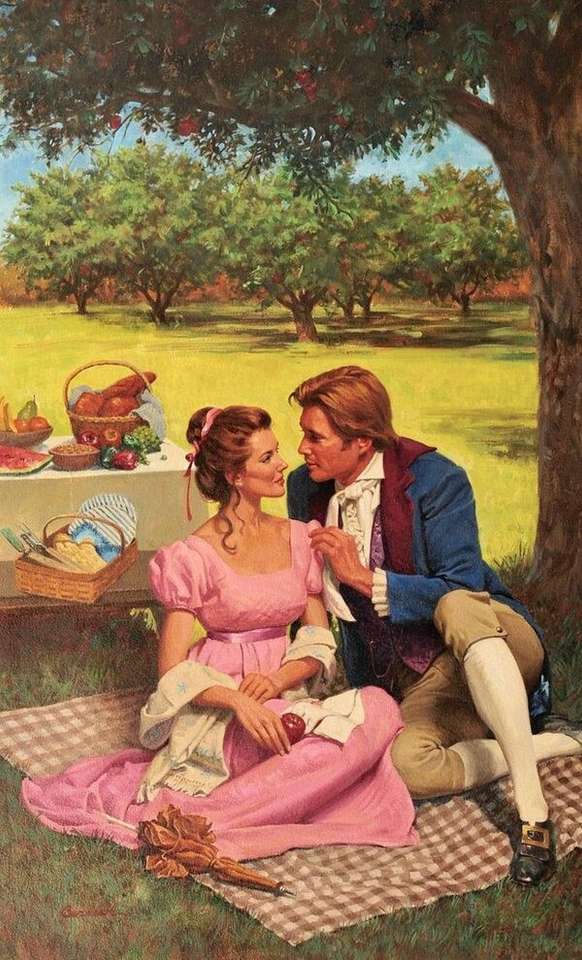 Par njuter av eftermiddagen med picknick pussel