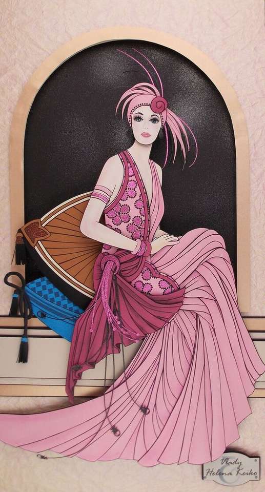 Lady elegancka długa różowa sukienka puzzle online
