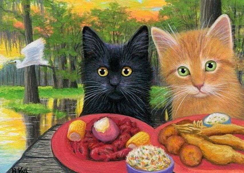 Słodkie kociaki gotowe na obiad puzzle online