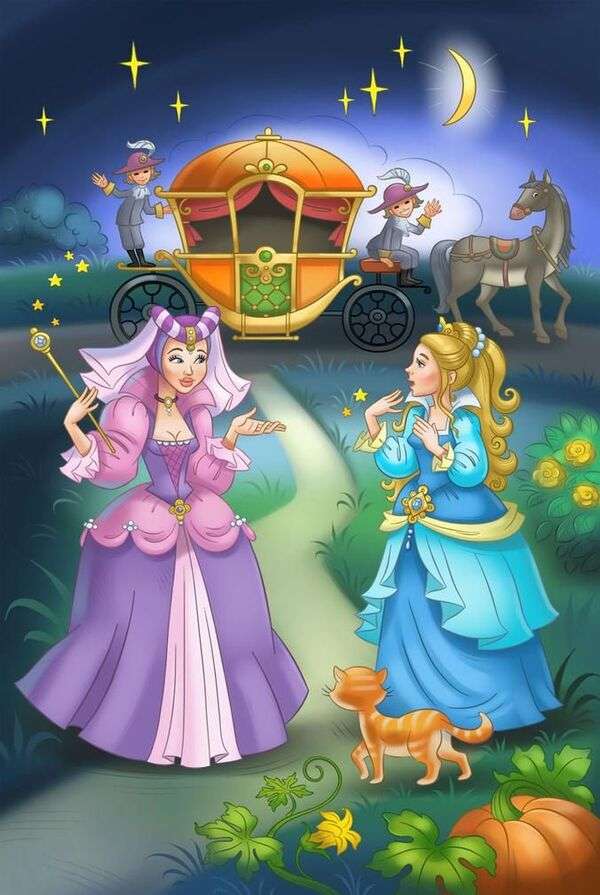 Księżniczki rozmawiają w ogrodzie pod księżycem puzzle online