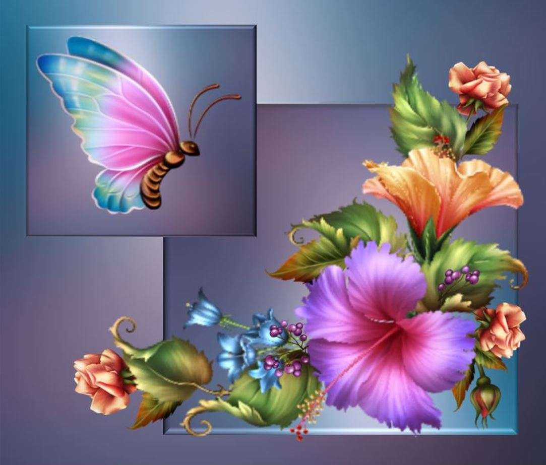 Flores e uma borboleta quebra-cabeça