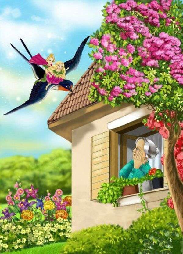 Zaskoczona pani obserwująca ptaka przez okno puzzle online