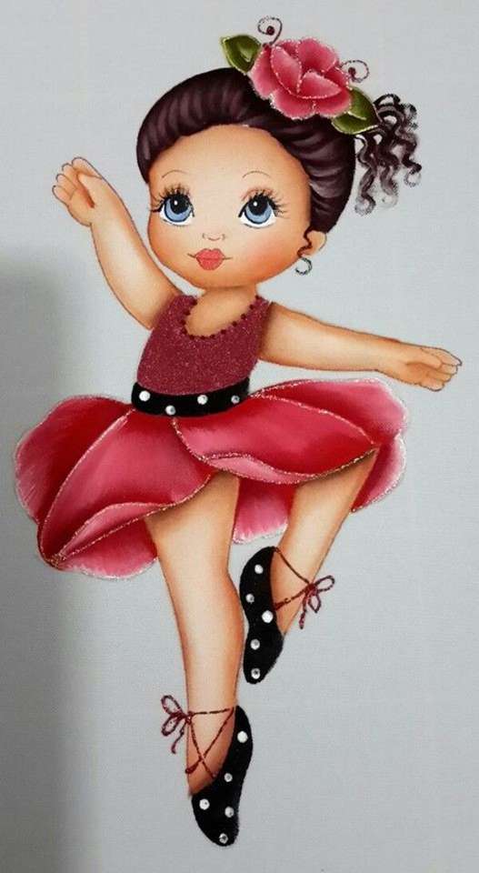 Lalka Ballerina w czerwonej sukience i kokardce puzzle online