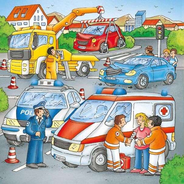Policja i Czerwony Krzyż w wypadku samochodowym puzzle online