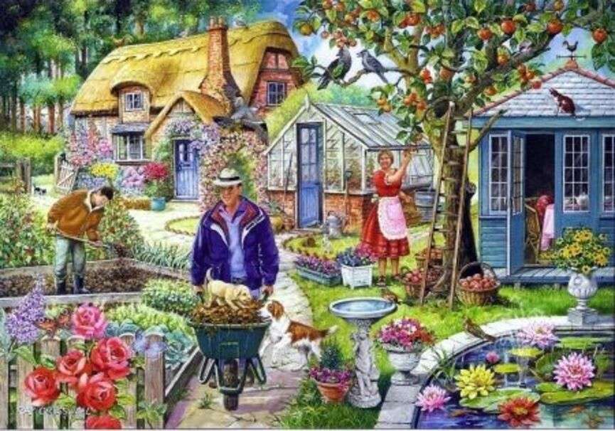 Rodzina pracująca w swoich ogrodach puzzle online