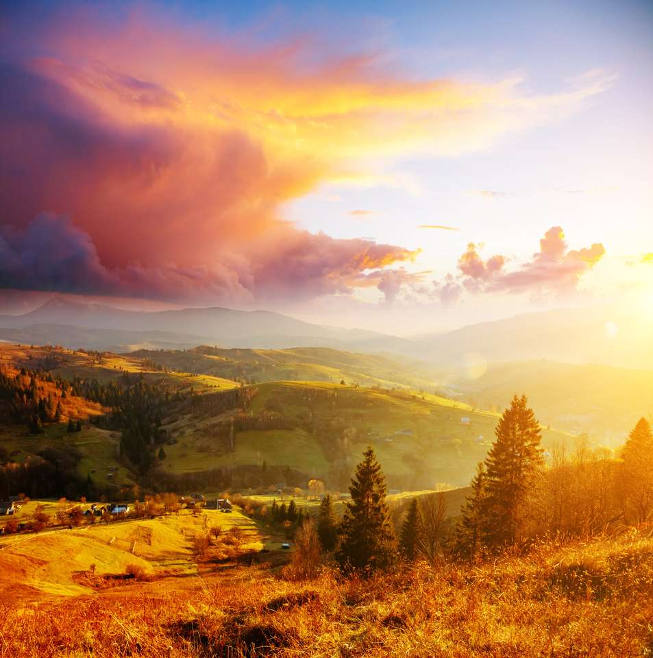 Piękny słoneczny dzień w malowniczym górskim krajobrazie puzzle online