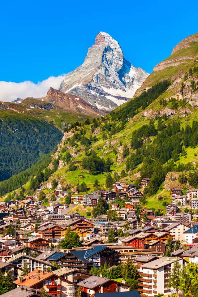 Miasto Zermatt i góra Matterhorn puzzle online