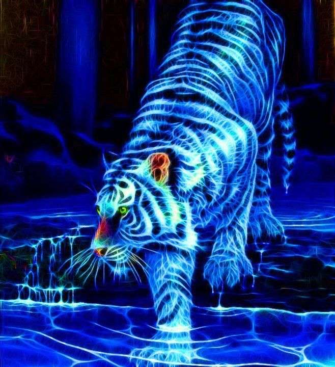 świecący tygrys w nocy puzzle online