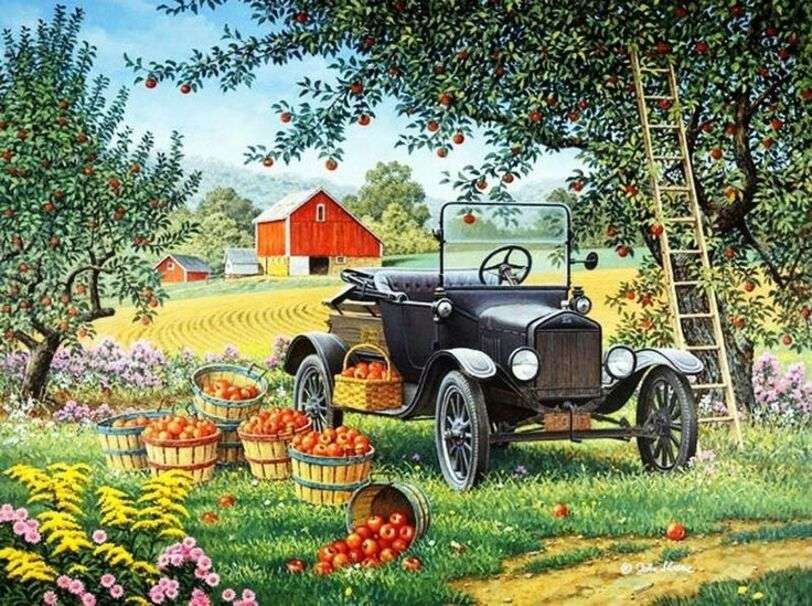 Rolnik ładuje owoce do swojego samochodu puzzle online