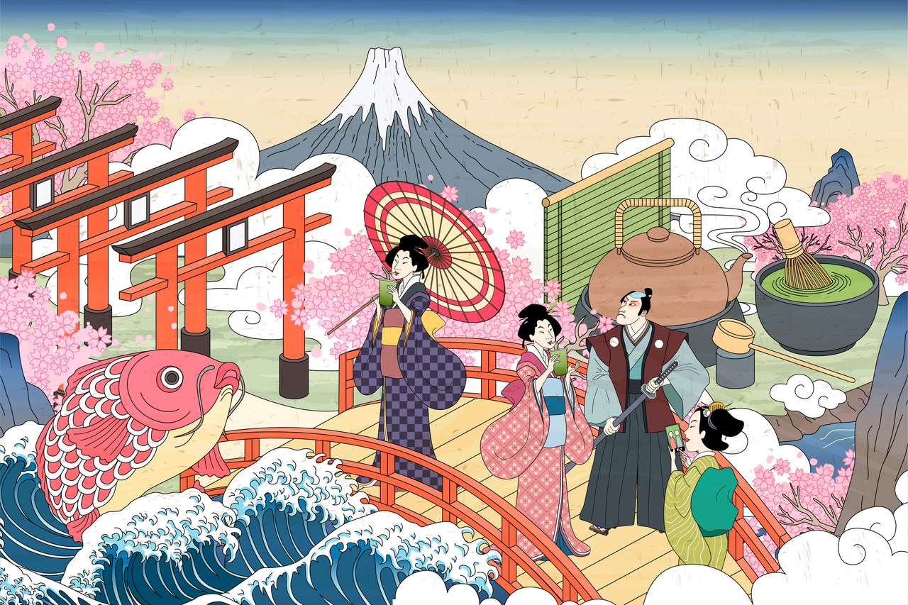 Japońska sceneria retro w Ukiyo puzzle online