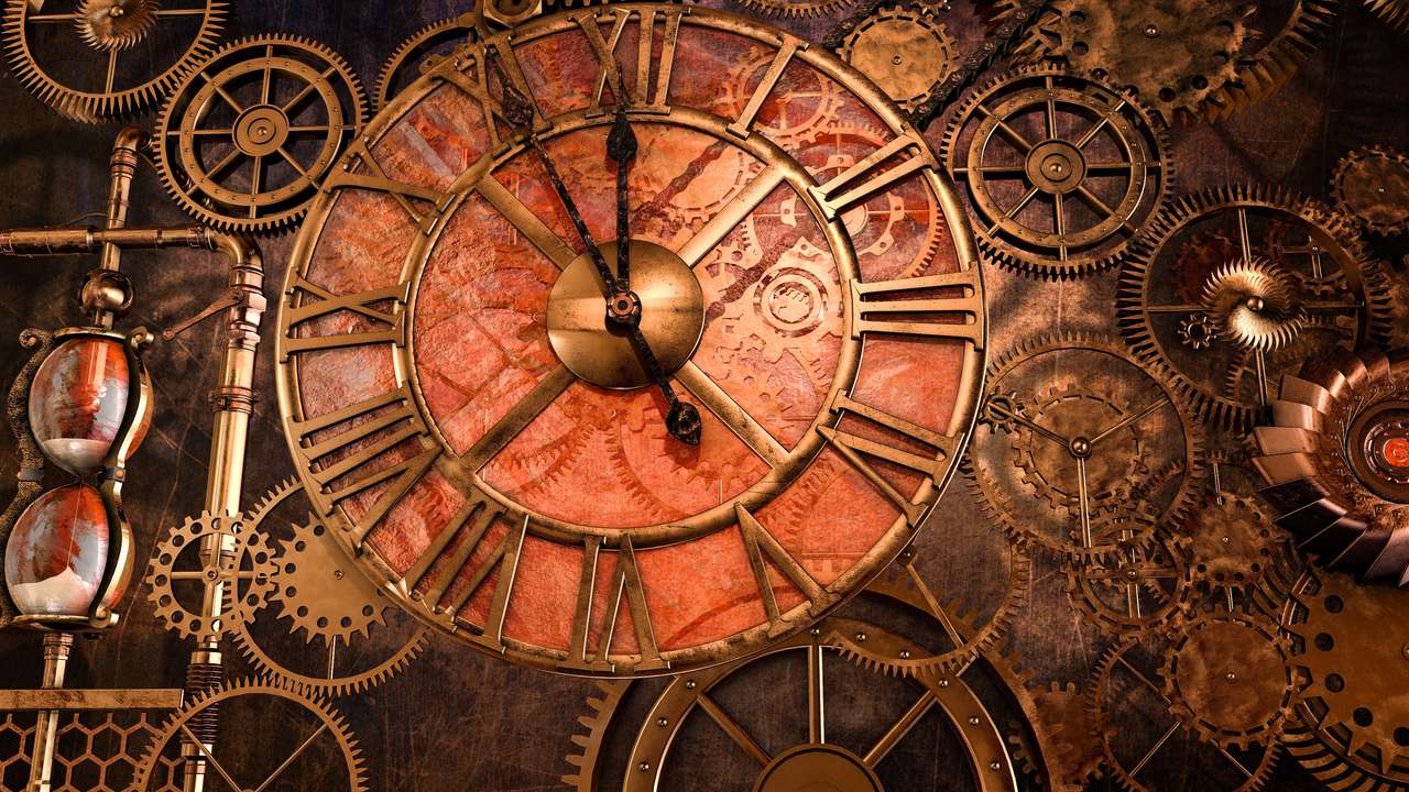 steampunkowy zegar puzzle online