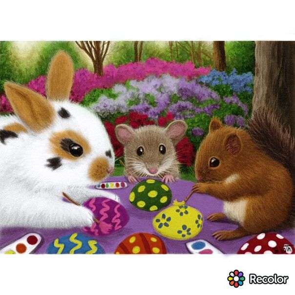 Wiewiórki i Zajączki malują jajka puzzle online