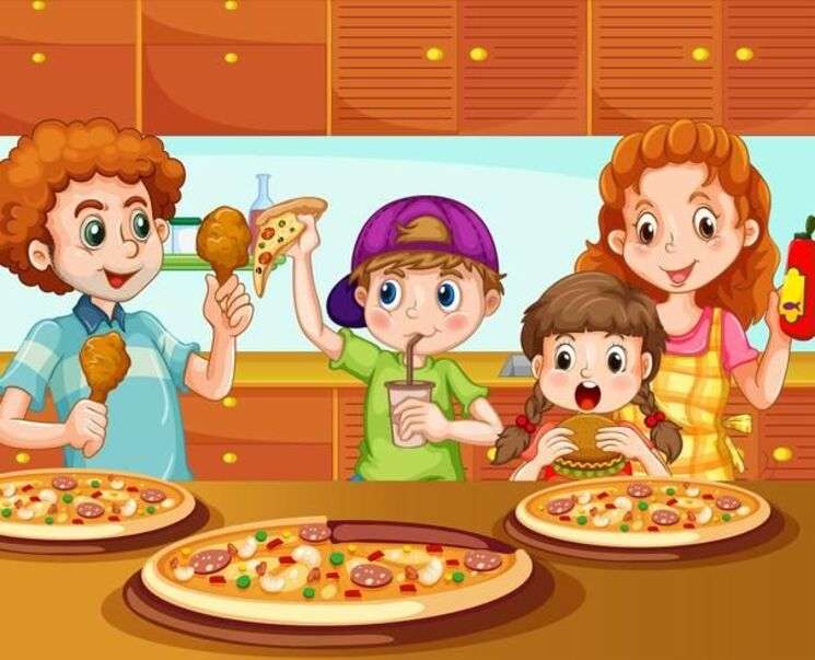 Rodzina razem jedząca pizzę? puzzle online
