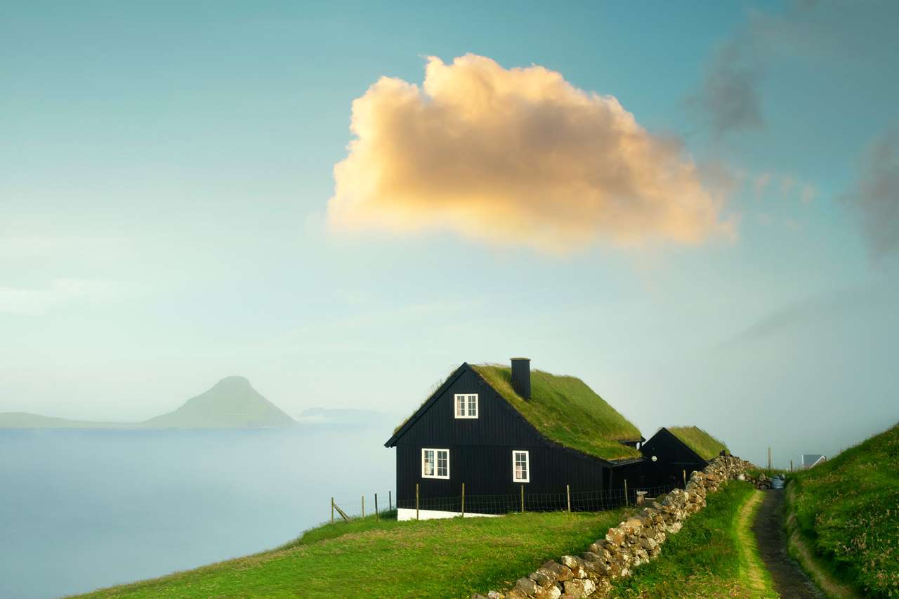 Maison avec toit en herbe puzzle