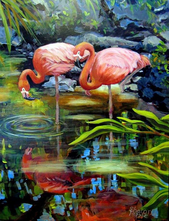 Flamingi w odbiciu puzzle online