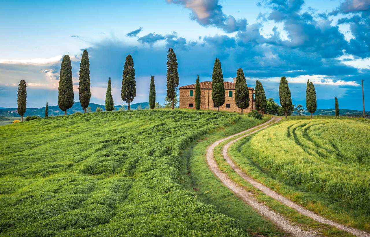 Malowniczy widok na typowy krajobraz Toskanii, Włochy puzzle online