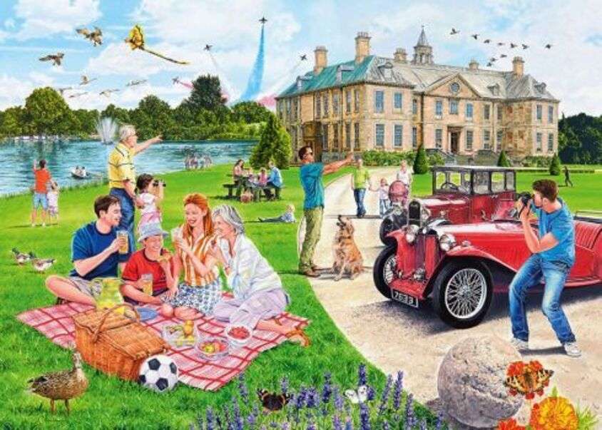 Piknik w pobliżu jeziora i zamku puzzle online
