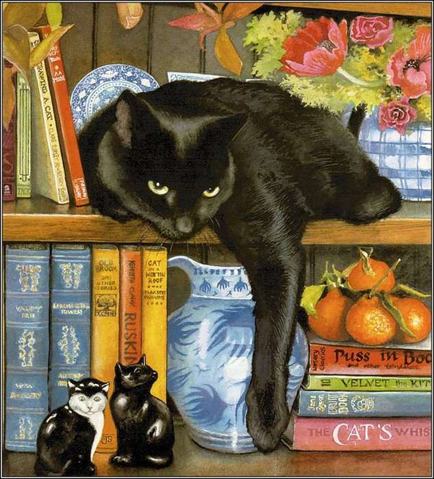 Czarny kot na półce puzzle online
