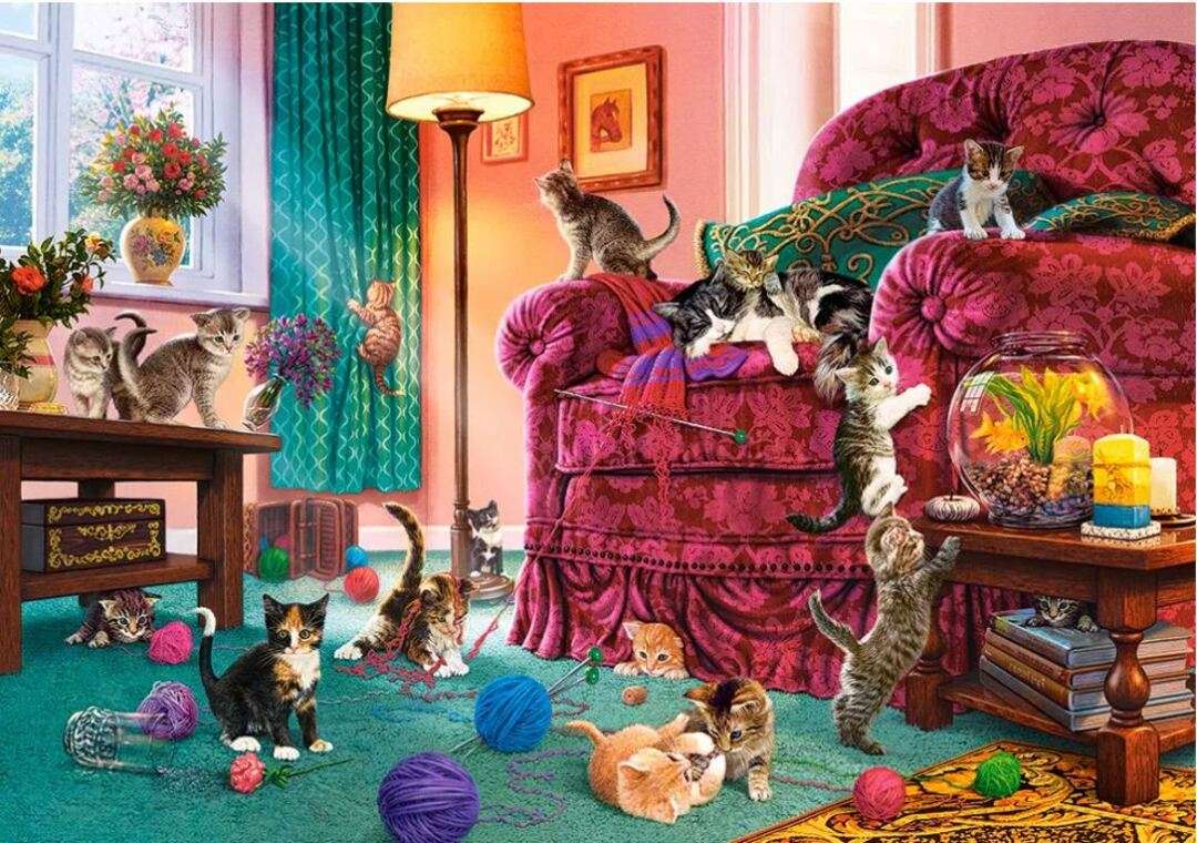Koty i kocięta mają dzień polowy puzzle online