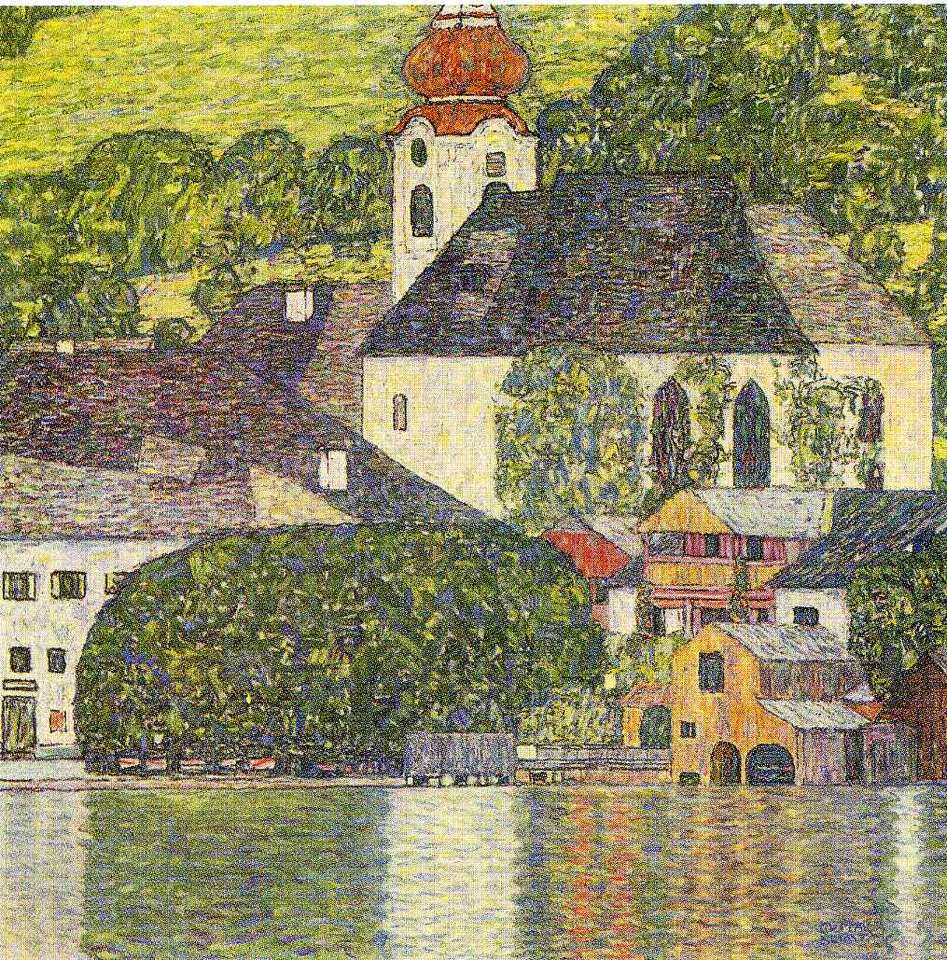 Klimt 1 wieś nad jeziorem puzzle online