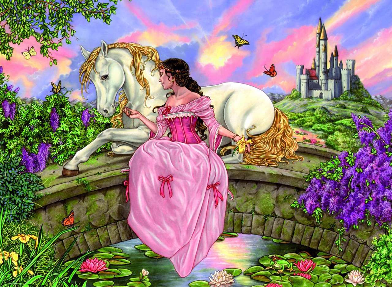 bajkowa księżniczka z koniem puzzle online