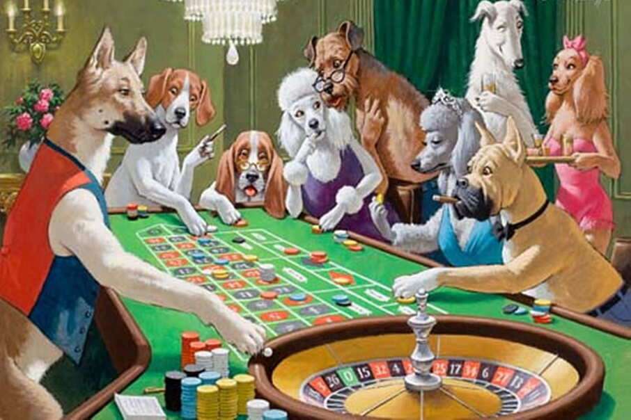 Psy w kasynie grają w ruletkę puzzle online